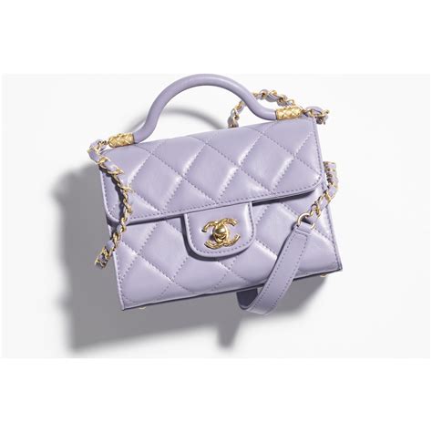 Mini flap bag with top handle, Shiny lambskin, imitation  